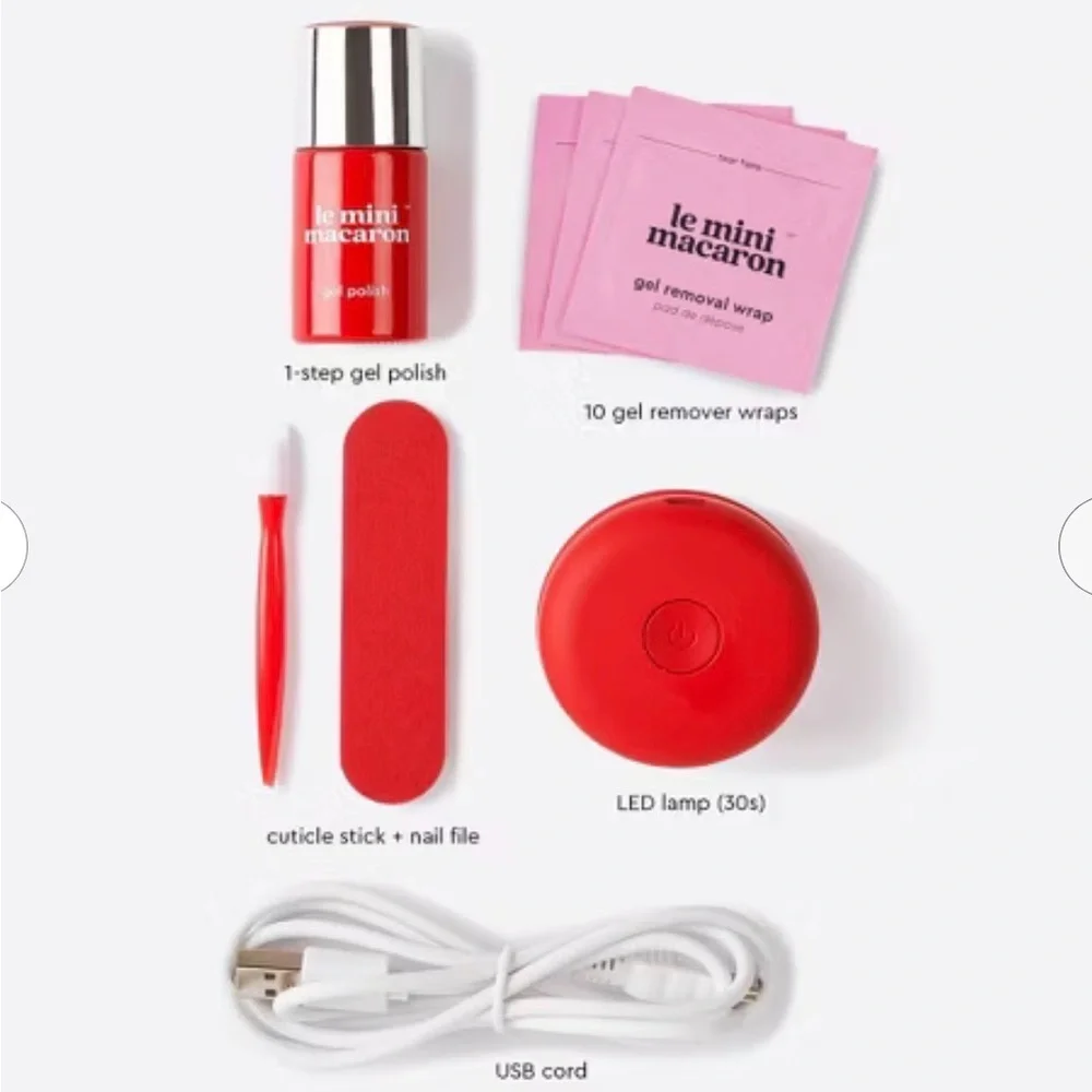 NEW Lot Le Mini Macaron gel manicure polish at home kit cherry red with UV light
